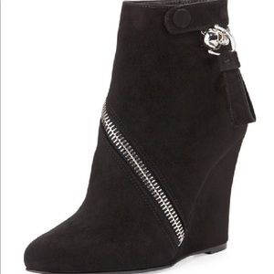 Alexander McQueen Skull Zipper Suede Wedge Booties